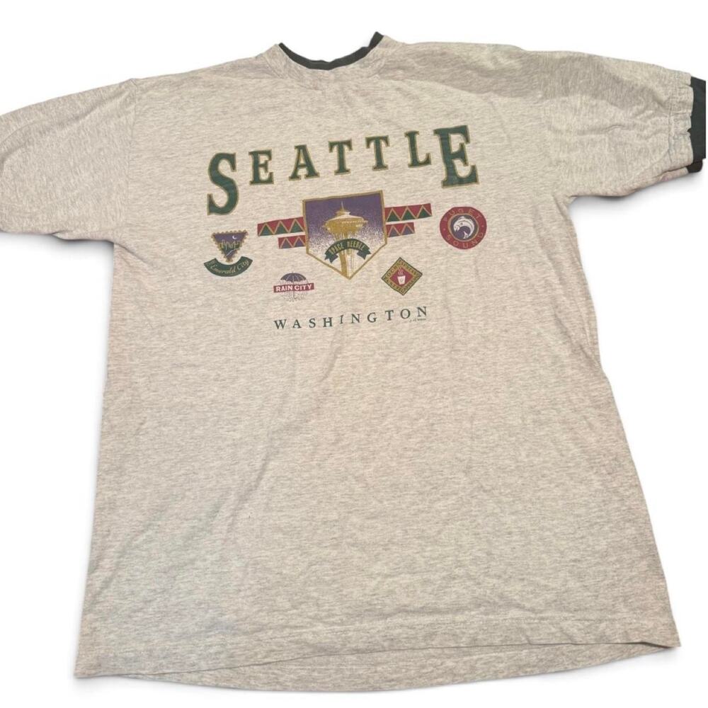 Vintage 1992 Seattle Washington Grunge Ringer T-Shirt Large